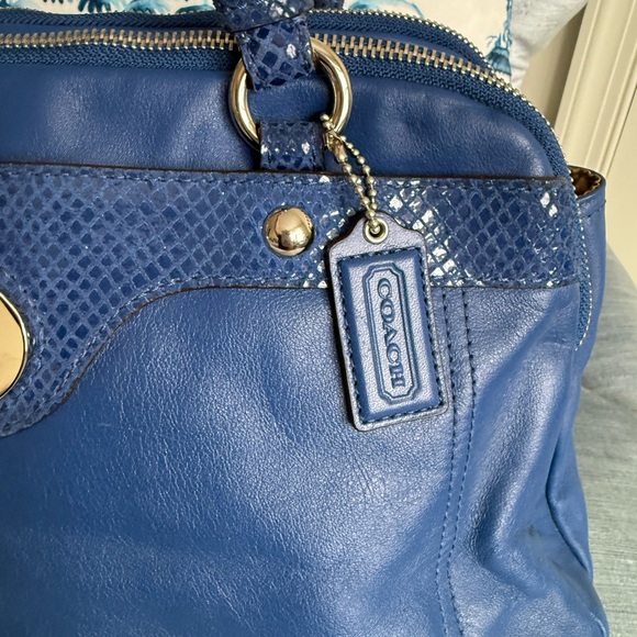Coach Penelope Cobalt Blue Leather Snake Accents Shoulder Bag - Picture 3 of 16